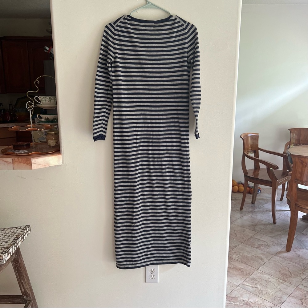 MASSIMO DUTTI sz XS Cotton Midi Sweater Dress Striped Navy Blue and light Grey - Picture 4 of 6